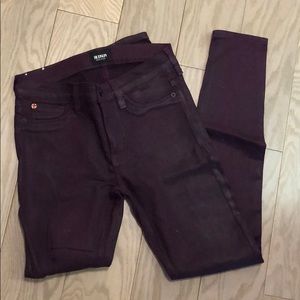 Hudson Leather Skinny Jeans in plum